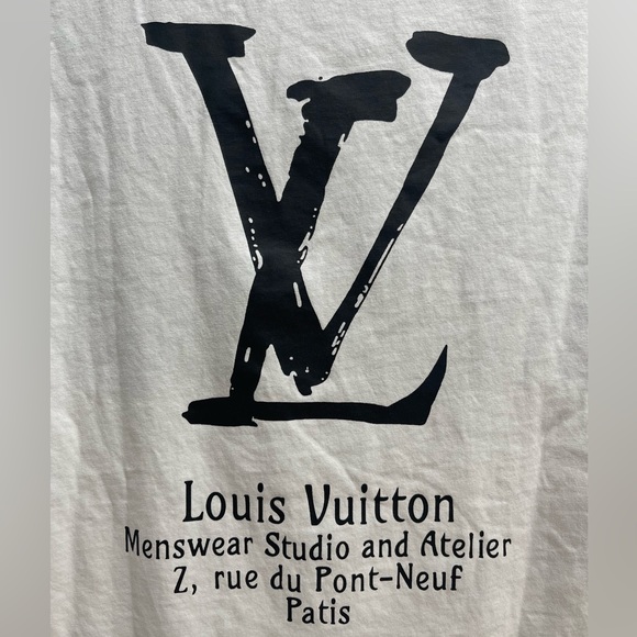 Fair Men’s Small Louis Vuitton Paris Logo Print Cotton T-shirt In White/Black - Picture 4 of 14